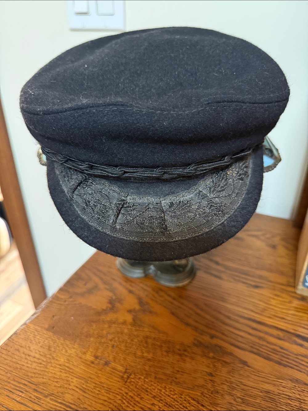 Black Men's Vintage Captain Hat- Classic Military Style